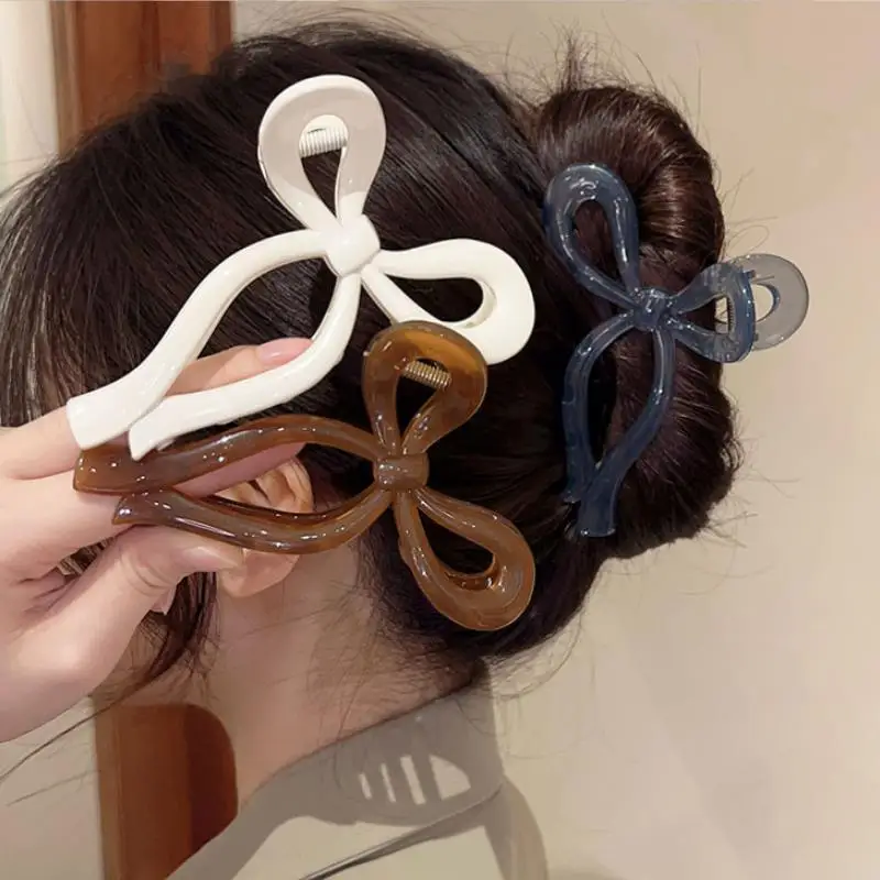 포니 테일 활 여성을위한 대형 머리 발톱 크랩 헤어 액세서리 솔리드 아크릴 Bowknot 헤어 클립 헤어핀 소녀 바레트 머리띠