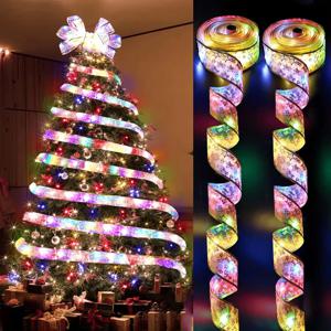 1-10m 2024 크리스마스 리본 요정 빛 문자열 메리 크리스마스 장식 홈 크리스마스 휴일 Navidad 선물 새해 2025