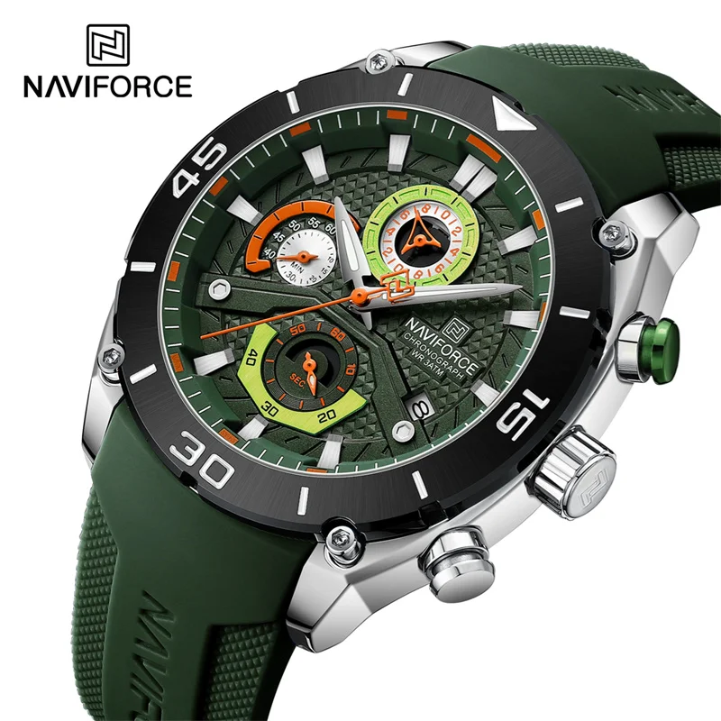 NAVIFORCE 남성용 스포츠 시계 방수 석영 손목 시계 크로노 그래프 군사 시계 빛나는 Reloj Hombre 남성 선물 2024