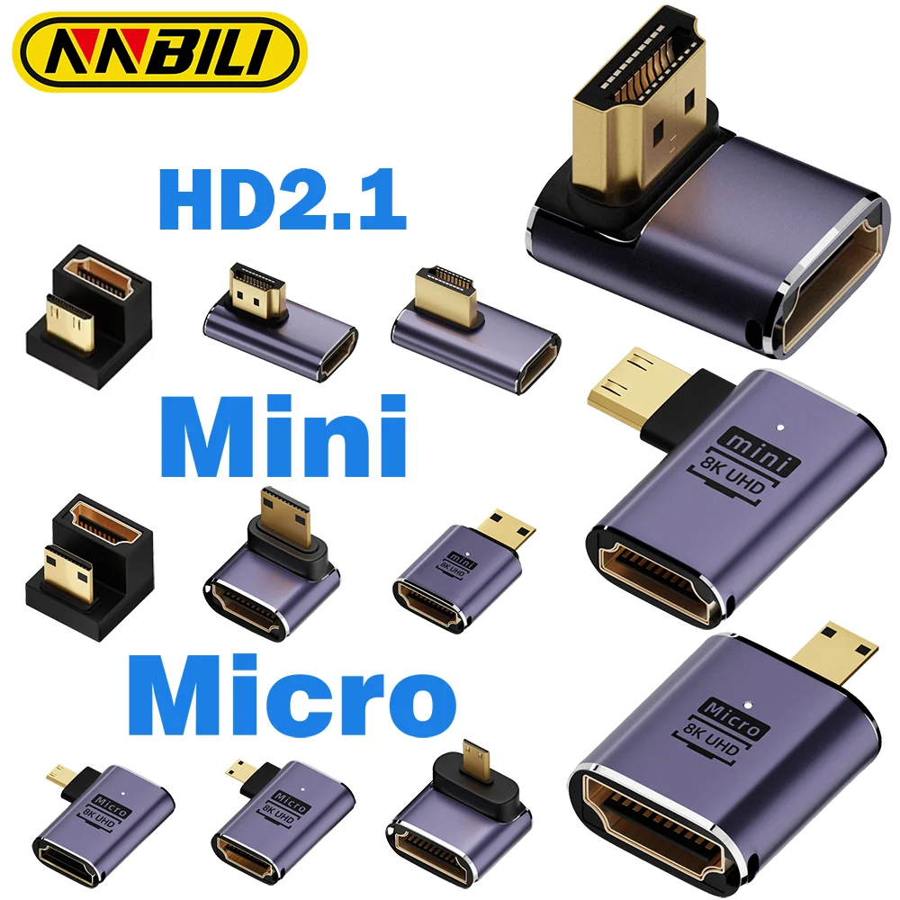   미니 마이크로 HDMI to HDMI 2.1 컨버터 48Gbps 8K60HZ 4K120HZ HDTV 프로젝터 PS4 PS5 노트북 PC용