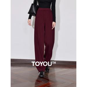 TOYOUTH 여성 양털 캐주얼 운동복 2024 가을, 겨울 새로운 탄성 허리 Ankela 레드 Thicking 따뜻한 바나나 긴 바지
