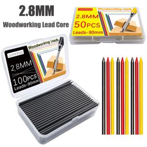 자동 연필 리드 딥 홀 마킹 리드 코어, 대용량 2B 목공 리드 코어, 블랙 옐로우 레드, 2.8mm, 50 개, 100 개