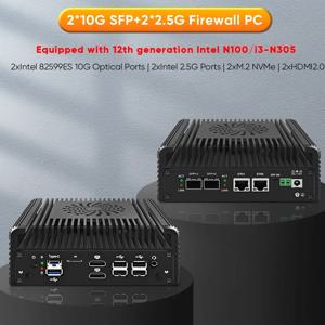 방화벽 컴퓨터 NAS 서버 Proxmox 2x10G SFP + 2xi226-V 2.5G 미니 PC 소프트 라우터, 2 * HD DDR5 TV 박스, N355 N305 인텔 12 번째 N150 N100