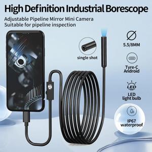 5.5/8MM TYPE-C 안드로이드 내시경 카메라 IP67 방수 6 LED 파이프라인 검사용 조정 가능한 내시경 미니 카메라