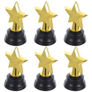 6 Pcs 다섯개 스타 트로피 파티 게임 상 유치원 졸업 경쟁을위한 미니 플라스틱 골든 키즈 상