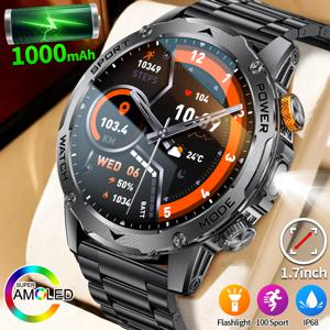LIGE 2025 신제품 HUAWEI Xiaomi 1000mah AMOLED 스마트워치 남성용 스포츠 피트니스 LED 손전등 3ATM 방수 BT 통화 스마트워치