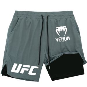 2025 여름 남성용 UFC 프린트 속건 야외 러닝 이중 레이어 반바지 스포츠 반바지 통기성 테니스 트레이닝 반바지