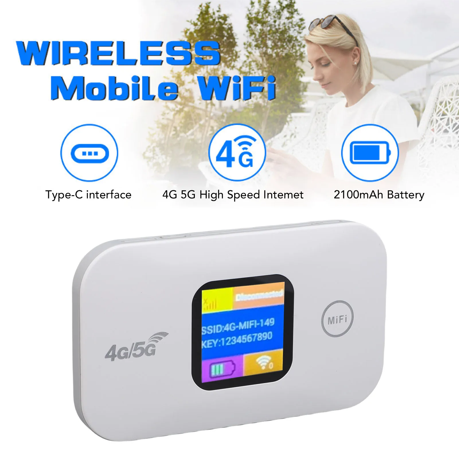 여행용 와이파이 핫스팟 SIM 슬롯 LED 디스플레이 4G 5G 모바일 핫스팟 300Mbps 안정적인 연결 10대 기기 지원 RV 및 야외용