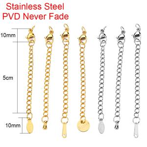 10pcs 결코 Diy 쥬얼리 만들기위한 랍스터 걸쇠 확장 익스텐더 테일 체인으로 PVD 스테인레스 스틸 확장 체인을 퇴색하지 마십시오