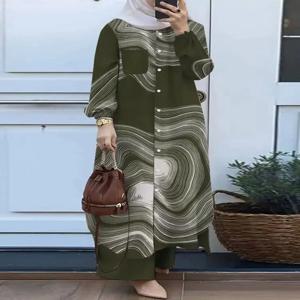 라마단 이드 이슬람 바지 세트 두 조각 셔츠 바지 여성 정장 셔츠 블라우스 Musulman Ensembles 모로코 Kaftan 이슬람 드레스 세트