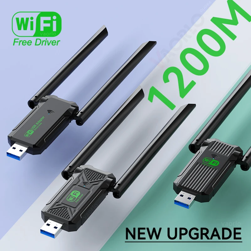 VAORLO 듀얼 밴드 1200Mbps WiFi USB 어댑터 2.4G+5Ghz Wi-Fi 동글 수신기 USB3.0 PC/노트북 드라이버용 고속 802.11AC 무선 네트워크 카드(안테나 포함)