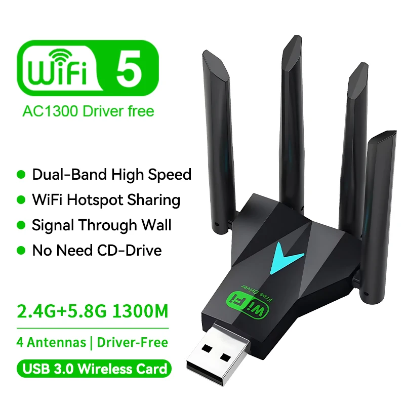 기존 4 안테나 1200Mbps WiFi USB 3.0 어댑터 2.4G/5GHZ 듀얼 밴드 WiFi 동글 무선 네트워크 카드 802.11AX For Win 10/11