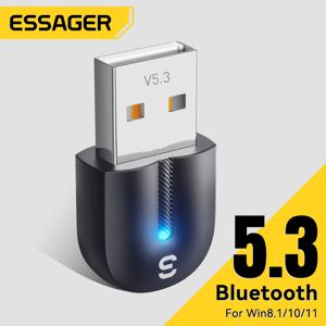 Essager USB Bluetooth 5.3 어댑터 Aux 오디오 수신기 송신기 PC 스피커 노트북 사운드 박스 무선 마우스 USB 송신기