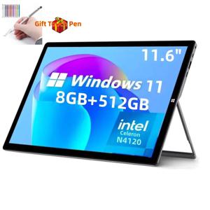 8GB 램 512GB SSD 11.6인치 윈도우 11 태블릿 PC 인텔 셀러론 프로세서 N4120 CPU 1920 x 1080 픽셀 2 x USB 3.0 포트 타입-C