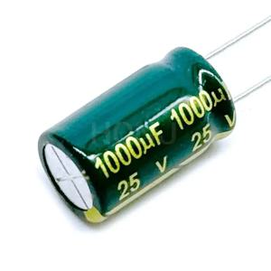 고주파 알루미늄 전해 캐패시터, 낮은 ESR, 임피던스, 10 개-30 개, 25V 1000UF, 1000UF25V, 25v1000uf, 20% 10x17mm