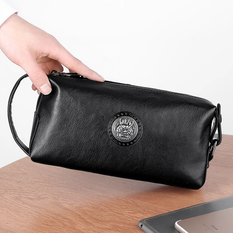 고품질 소 가죽 남성 브랜드 핸드백 지갑 카드 가방 가방 남성용 Sacoche Homme Bolso Hombre Necessaire 클러치 지갑 남성용