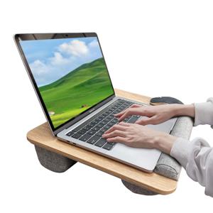 Mumucc 목제 일시 중단 침대 스터디 테이블, 손잡이가 달린 휴대용 15 인치 노트북 책상, 스폰지 쿠션 및 ABS 슬롯, 블랙, 카키, 다크 브라운