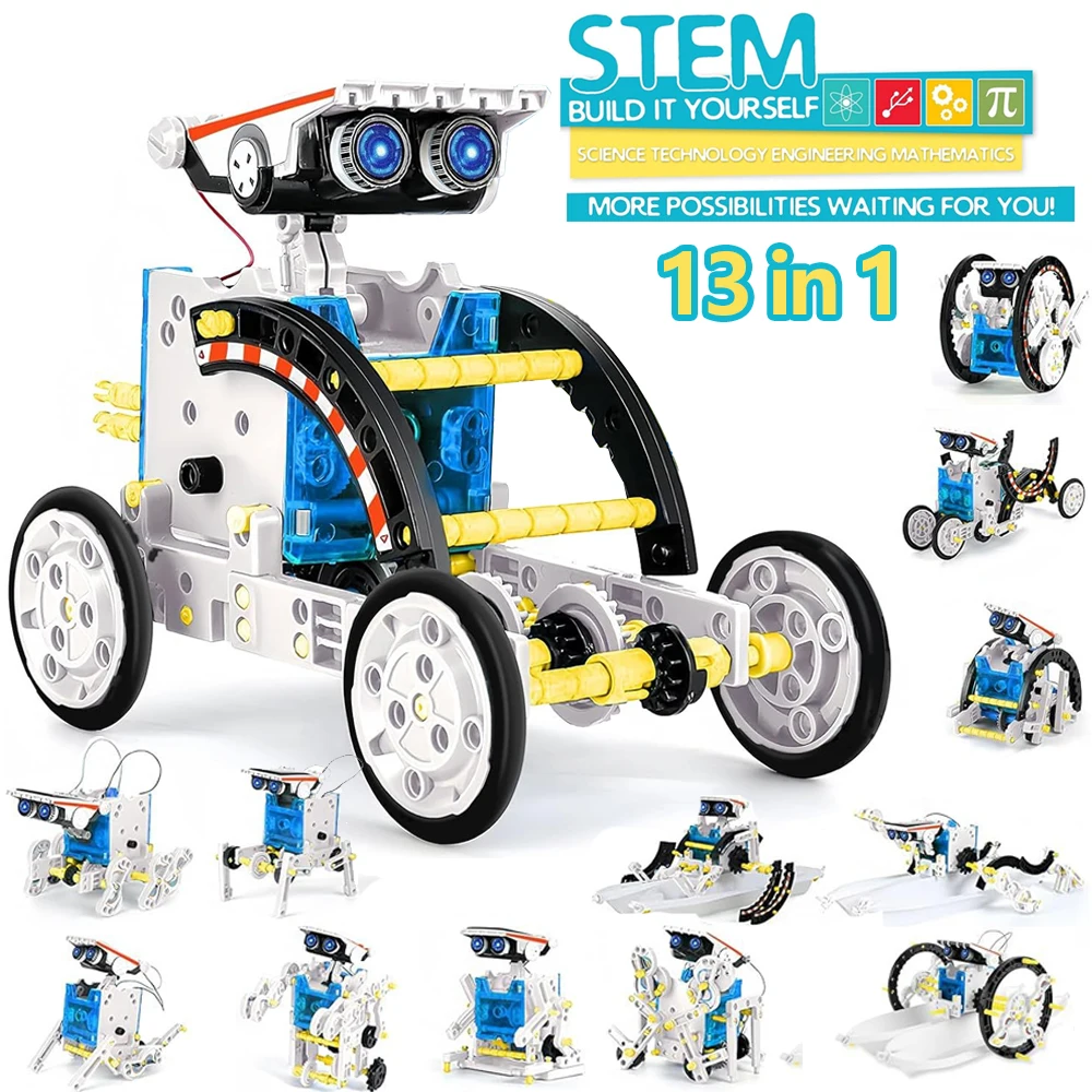 최신 13가지 기능 태양열 로봇 키트 STEM 교육용 장난감 DIY 과학 실험 기술 가젯 전기 태양열 로봇 (어린이용)