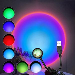 LED USB 일몰 분위기 램프 RGB 프로젝터 네온 야간 조명, 거실 장식, 침실 배경 사진, 벽 분위기