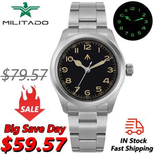 Militado ML08 밀리터리 시계 VH31 쿼츠 무브먼트 더블 사파이어 크리스탈 C3 BGW9 빛나는 10Bar 방수 38mm 빈티지 시계