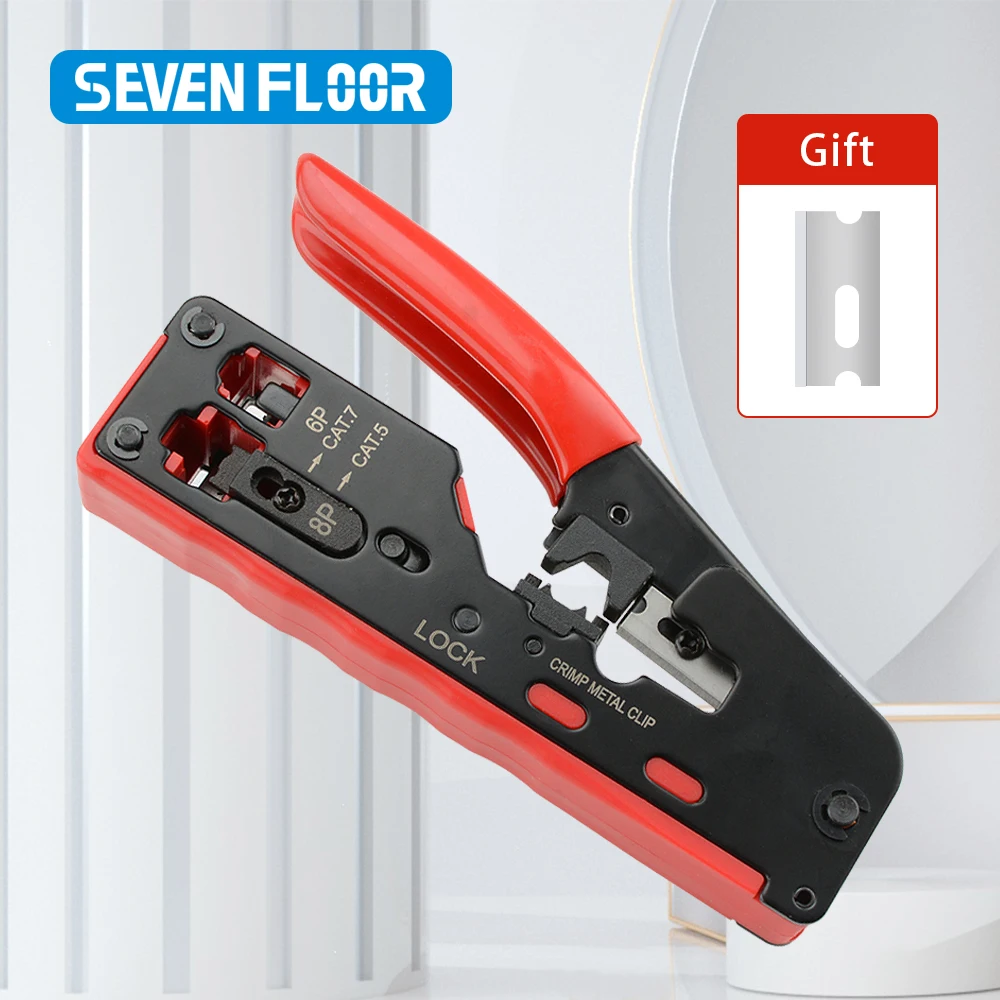 예비 블레이드가 있는 컷/스트립 다기능 크림퍼가 있는 Cat7/6a/6/5e 이더넷 케이블과 호환되는 Cat7 RJ45 압착 도구