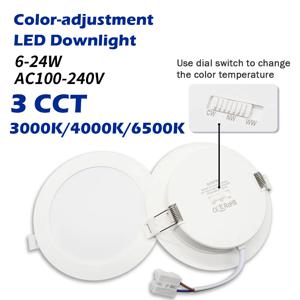 1-10 팩 3 CCT 3000K 4000K 6500K LED 통 120V 220V 다이얼 스위치 천장 조명 매립형 원형 패널 조명 실내 조명