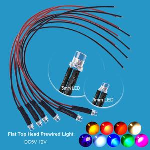 10pcs 3mm 5mm 평면 LED DC 5V-12V 사전 배선 된 물 분명 Led 빨간색 노란색 파란색 녹색 흰색 오렌지 핑크 자외선 램프 전구