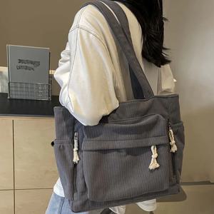 여성용 여행 마스터 코듀로이 숄더백 캐주얼 솔리드 컬러 멀티 포켓 토트백