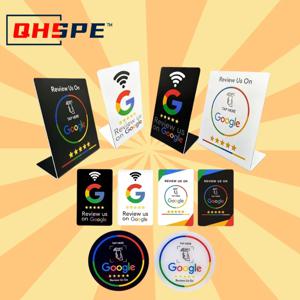 NFC 215 프로그래밍 가능 카드 - Google 리뷰 스티커, 13.56MHz 방수 NFC 태그, 비즈니스 프로모션용 스탠드 테이블 스테이션