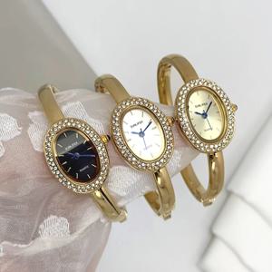 Dropshipping 유명 브랜드 시계 여성 다이아몬드 박힌 타원형 다이얼 쿼츠 시계 럭셔리 선물 팔찌 손목 시계 Reloj Mujer