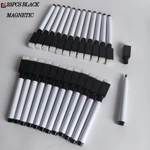 25Pcs 검정색 건식 지우기 마커 지우개 캡 화이트 보드 미니 건식 지우기 마커 사무실 학교 용품