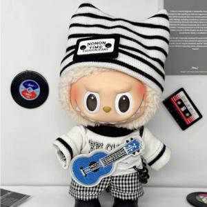 15/17CM Labubu 플러시 아이돌 인형 힙합 스타일 티셔츠 바지 모자 기타 4 개/갑 패션 뮤직 스타 팬 선물
