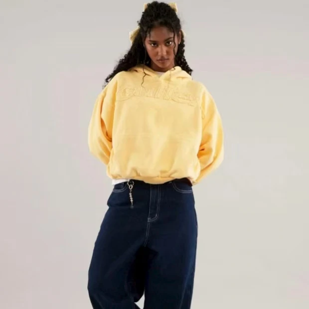 Y2k American Yellow Letter Patch 풀오버 후드 남성과 여성 패션 힙합 캐주얼 다기능 특대 streetwear