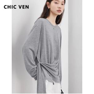 시크 벤 패션 여성 풀오버 티셔츠 O넥 뉴 루즈 솔리드 긴팔 여성 티셔츠 얇은 여성 상의 봄 가을 2025
