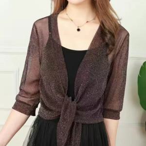 트렌디 숏 자켓 하프 슬리브 시스루 루즈 피트 여름 레이스 숏 자켓 선 스크린 코트 Blusas Mujer Women Tops
