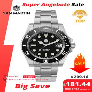 산 마틴 뉴 40mm 워터 고스트 다이버 시계 남성용 럭셔리 NH35 PT5000 자동 기계식 시계 사파이어 방수 200m SN0017