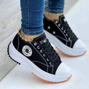 여성 패턴 캔버스 스니커즈 캐주얼 플랫 레이스업 슈즈 Zapatillas Mujer Chaussure Femme