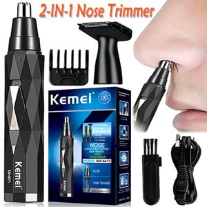 Kemei 2in1 충전식 코 헤어 트리머 수염 트리머 코와 귀 클리너 제모 기계 용 남성용 눈썹 코 트리머
