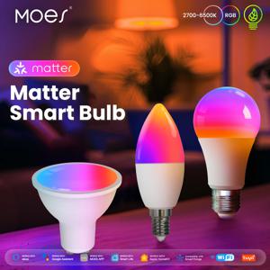 MOES Matter 와이파이 GU10 투야 스마트 전구, 밝기 조절 LED 조명, 16 만 RGB C + W 색상, 촛불 램프, 음성 제어, 알렉사 구글 홈
