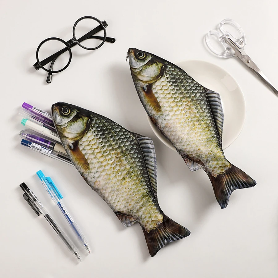 1/2 Pcs 귀여운 물고기 모양의 펜 파우치 Crucian Carp 디자인 연필 케이스 학생 재미있는 문구 펜 보관 상자
