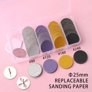 120 개/상자 4Grits 25mm 발 큐티클 굳은 살 제거 교체 가능한 샌딩 페이퍼 1pcs 페디큐어 디스크 패드 키트
