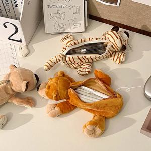 만화 동물 코끼리 사자 봉제 펜 케이스, 대용량 용품, 문구류 보관 가방, 어린이 선물, 학교 시즌