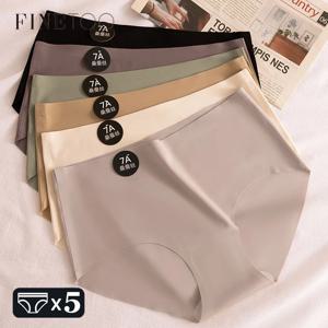 FINETOO 5PCS 원활한 뽕나무 실크 속옷 울트라 얇은 여성 팬티 섹시한 높은 탄성 보이지 않는 팬티 부드러운 란제리 M-XL