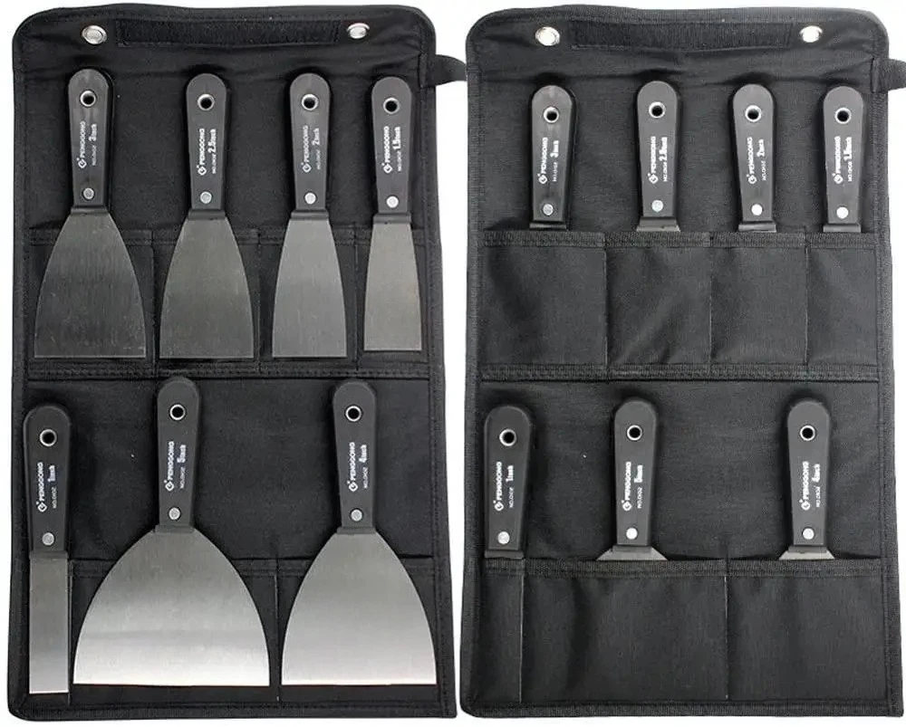 7PCS 탄소강 퍼티 나이프 세트 플렉스 마른 벽에서 나온 나이프 페인트 스크레이퍼 키트 7 크기 소프트 그립 핸들 캔버스 보관 가방 포함