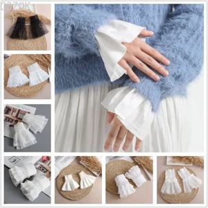 DIY 분리형 커프스 익스텐션 자수 레이스 데이지 가짜 소매, 신축성 있는 와일드 손목 주름 오르간 로리타 가짜 소매