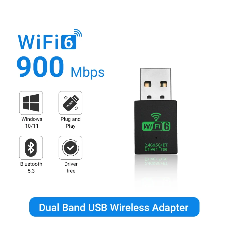 WALRAM AX900 WiFi 6 USB WiFi 어댑터 무선 이더넷 네트워크 카드 PC 용 2.4G/5GHz 듀얼 밴드 드라이브 무료 안정적인 신호 어댑터