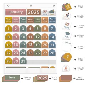 96개의 카드가 포함된 대형 교실 달력 포켓 차트 어린이 학습을 위한 흰색 월별 날씨 포켓 차트