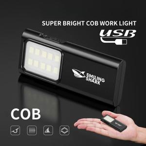 충전식 웃는 상어 TIP065 미니 작업등, COB 투광 조명 포켓 손전등, 클립 디자인, 야외 달리기, 하이킹용