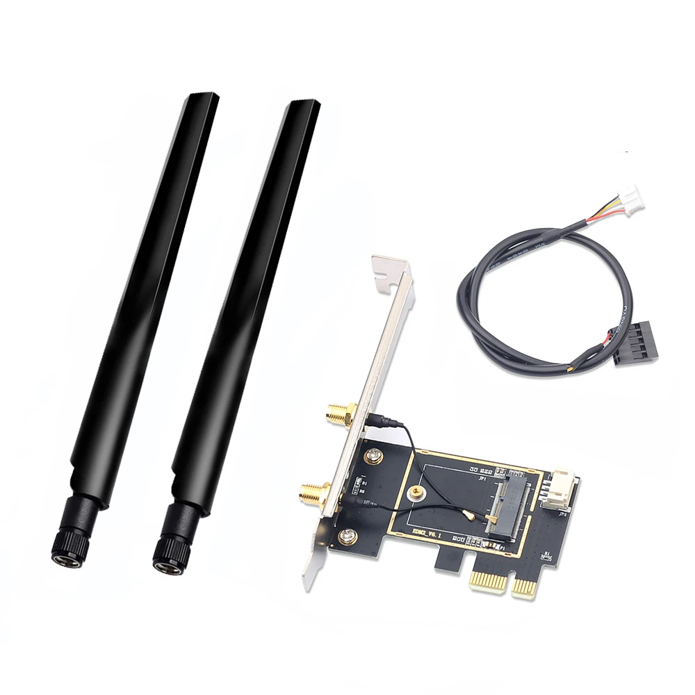 NGFF M.2 WiFi 블루투스 카드 AX210 AX200 용 2x 6DBi 안테나가있는 PCI Express 무선 어댑터 변환기에 M.2