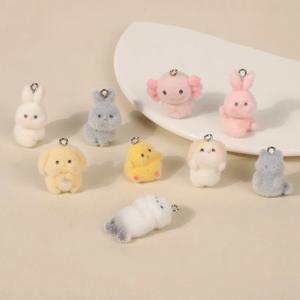 5Pcs 3D 몰려 들고 수지 매력 귀여운 바다 수달 노란색 치킨 토끼 동물 펜던트 귀걸이 키 체인 만들기 DIY 쥬얼리 선물